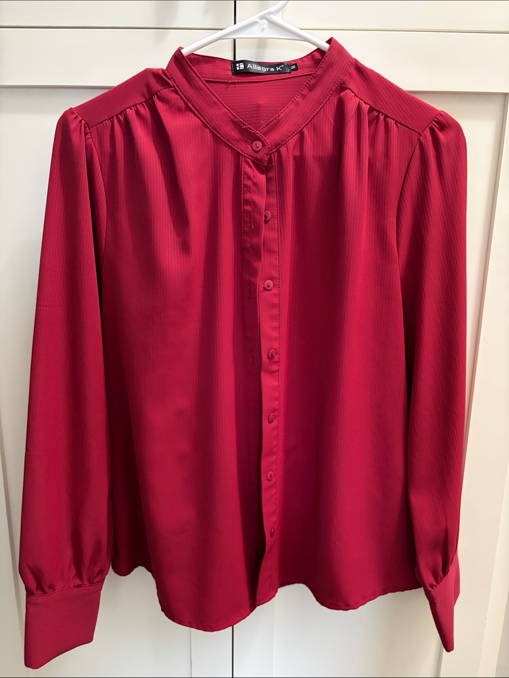 Allegra K Women's Crimson Button-Front Long Sleeve Blouse